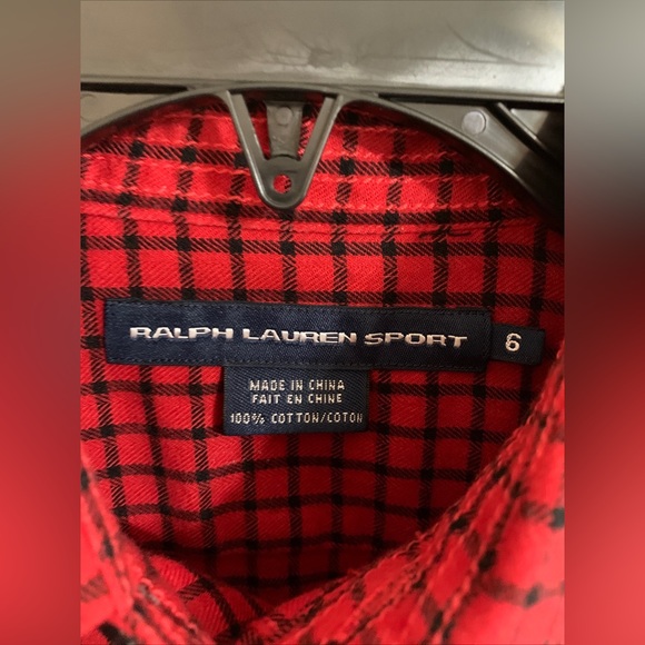 Ralph Lauren Sport Polo Shirt Size 6 Red Black Check Flannel Suede Elbow Patches - Picture 4 of 10